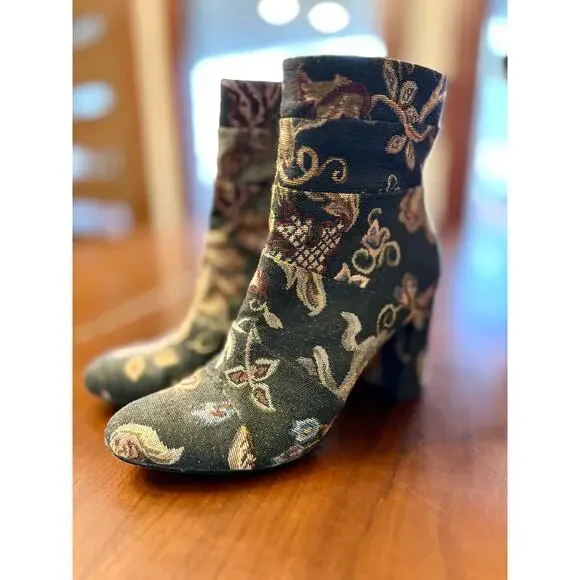 Poetic Licence Tapestry Jacquard Ankle Boots Floral Block Heel Size 8.5 - Picture 1 of 6